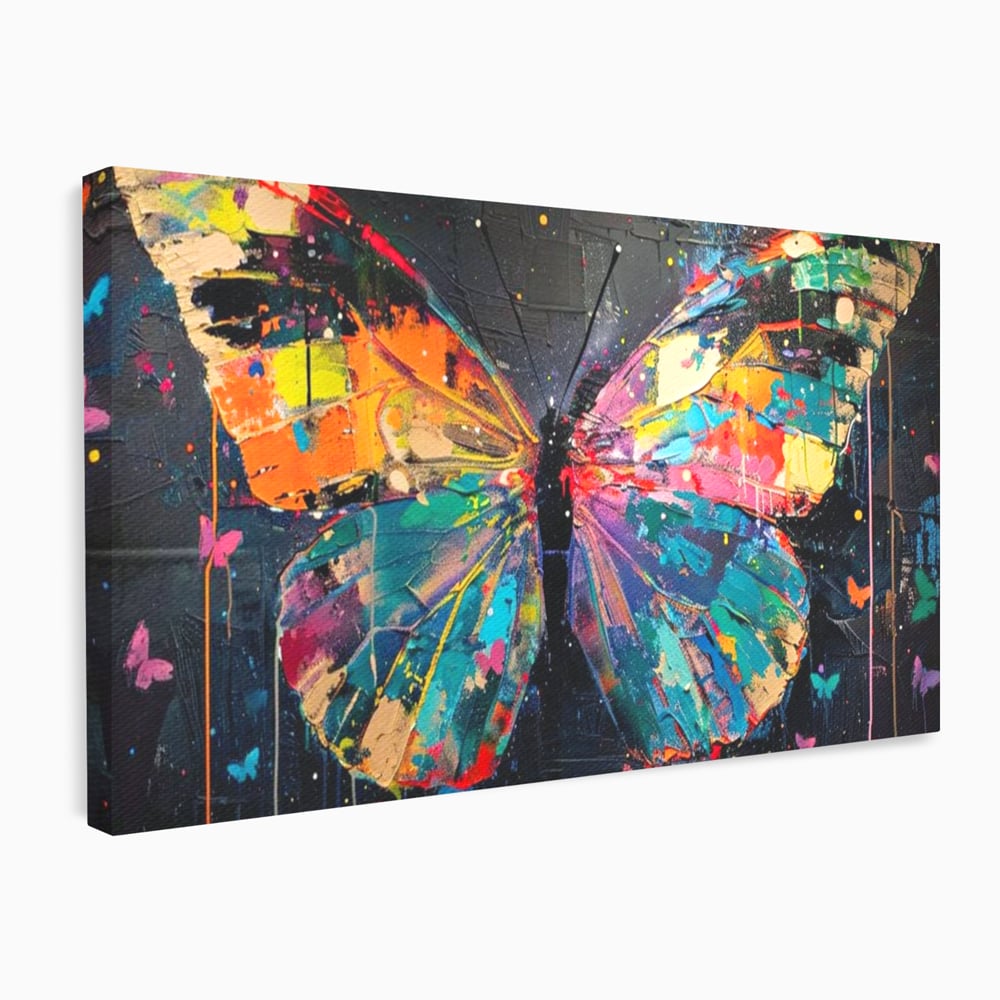 Tablou canvas cu tablou canvas cu fluture multicolor, fara rama, pe sasiu de lemn